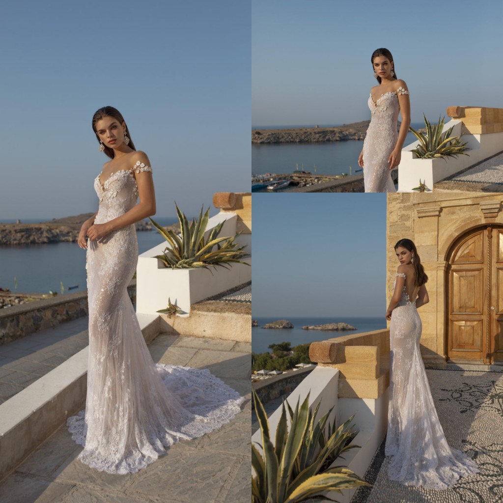 lian rokman mermaid wedding dresses beads appliqued lace illusion jewel neck bridal gowns sweep train backless robe de marie