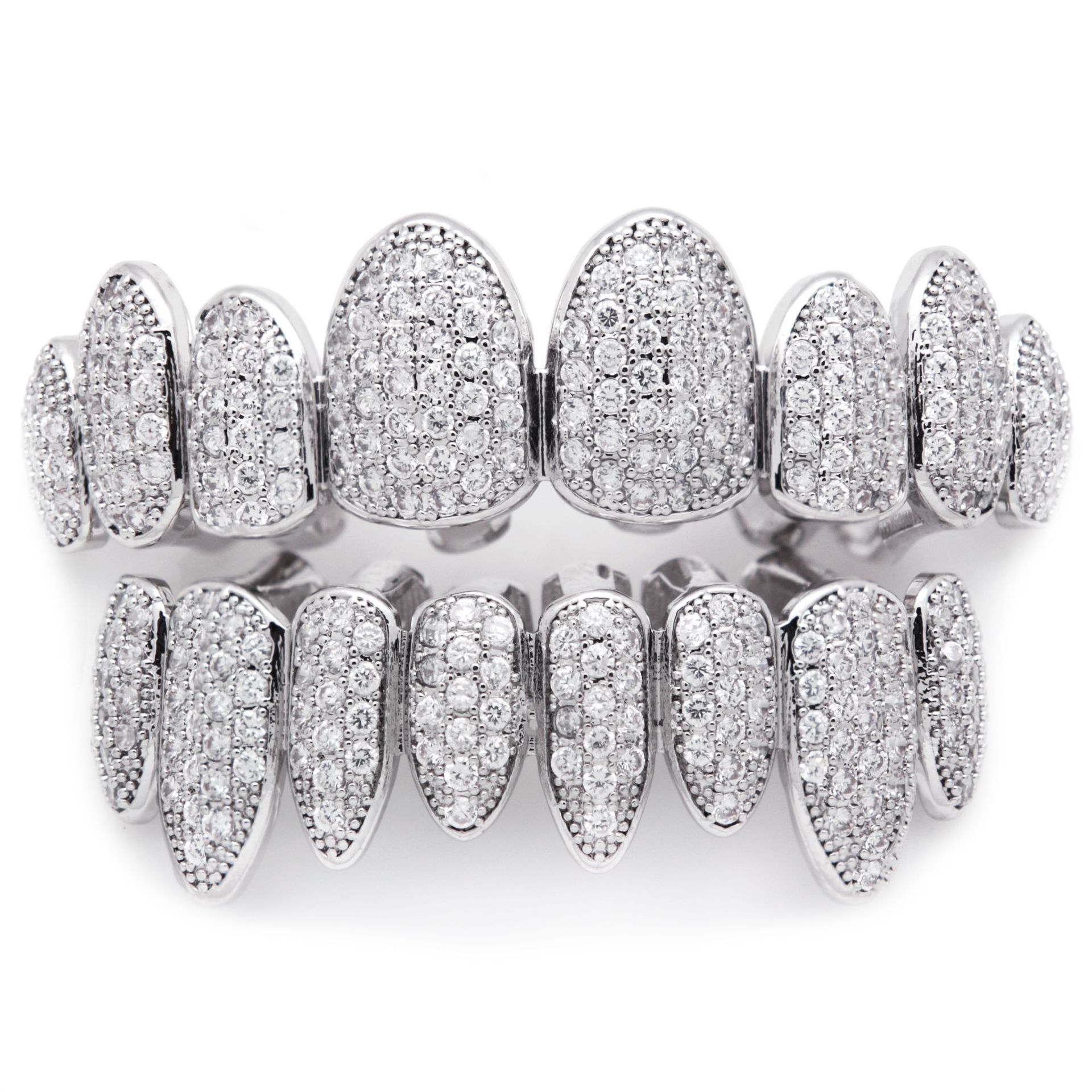 18K Gold Rose Gold White Gold Vampire Grillz Iced Out Fang Grills Full Diamond Cosplay Tooth Cap Dental Mouth Teeth Braces Ornamen