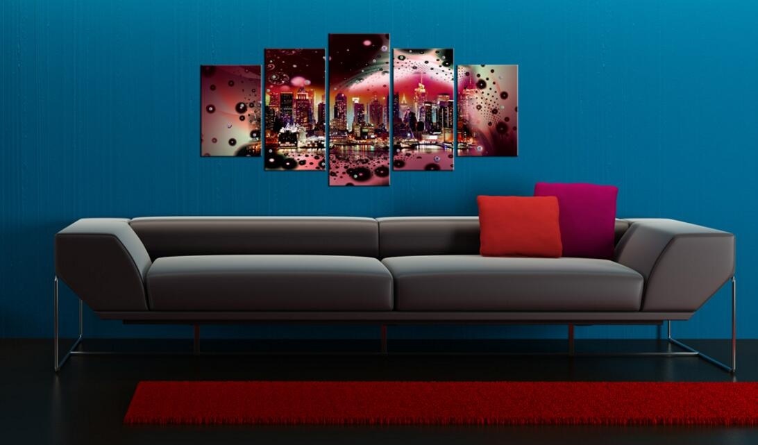 ( No Frame)5PCS/Set Modern Abstract Urban Architecture Colors New York Art Print Frameless Canvas Painting Wall Picture Home Decoration