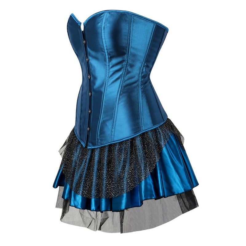 Women Burlesque Corset Skirt Outfit Plus Size S-6XL Feathers Ruffle Peacock Embroidery Brocade Overbust Corset with Layered Mini TUTU Skirt