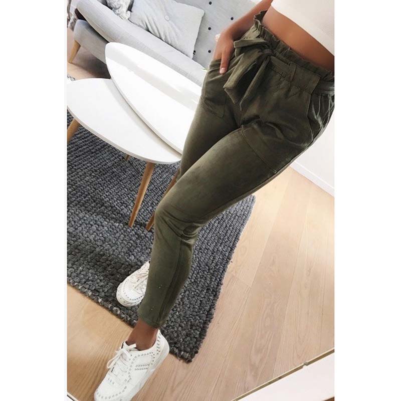 2018 Autumn Winter Suede Pants Women Ladies Casual High Waist Trousers For Women Trouser Female Fashion Leather Pencil Pants
