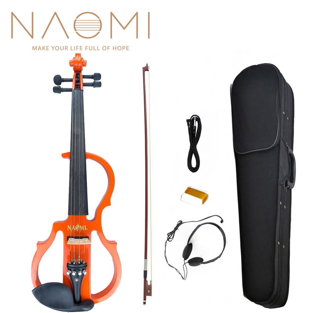 Naomi Full Size 4/4 Solid Wood Electric Silent Violin Ebony Fittings Fiddle Maple Fingerboard Pegs Chin Rest Tailpiece Set