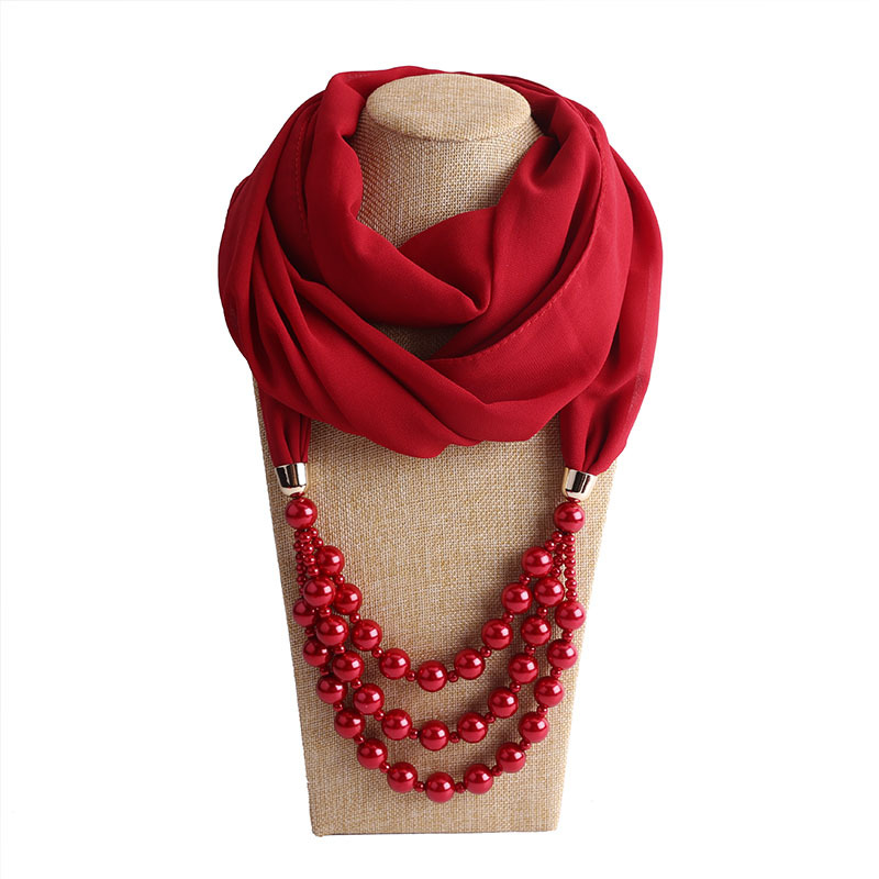 New Fashion Women Solid Jewelry Pendant Chiffon Scarf Pearl Shawls and Wraps Soft Female Accessories cashmere scarf silk scarf