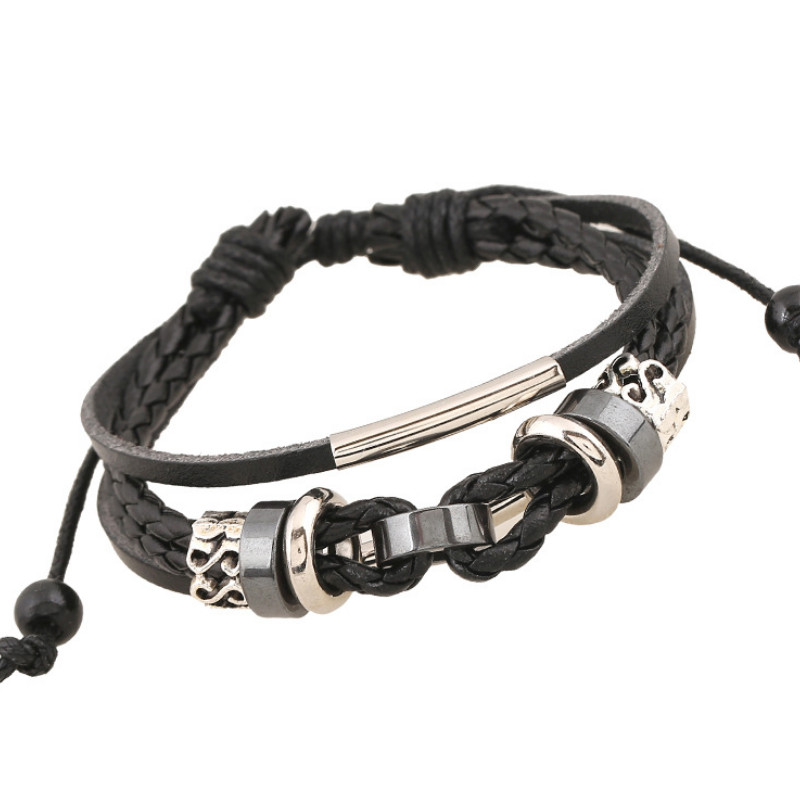 Fashion Punk Casual Black Cuff Leather Bracelet Alloy Beads Charm Wrap Bangle Retro Braided Wristbands Women Men Vintage Jewelry
Fashion Punk Casual Black Cuff Leather Bracelet Alloy Beads Charm Wrap Bangle Retro Braided Wristbands Women Men Vintage Jewelry