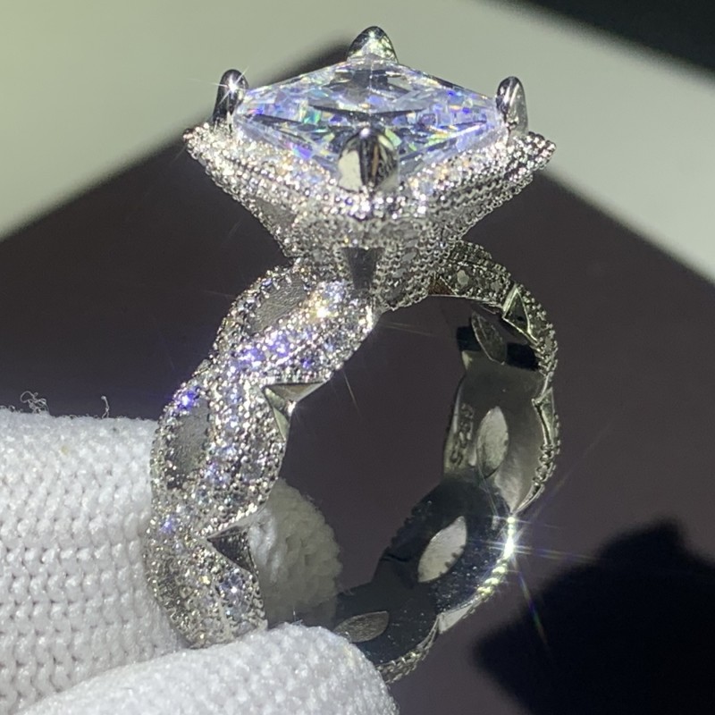 US Size 5-10 Hip Hop Vintage Fashion Jewelry 925 Sterling Silver Couple Rings Princess Cut White Topaz CZ Diamond Wedding Bridal Ring Set