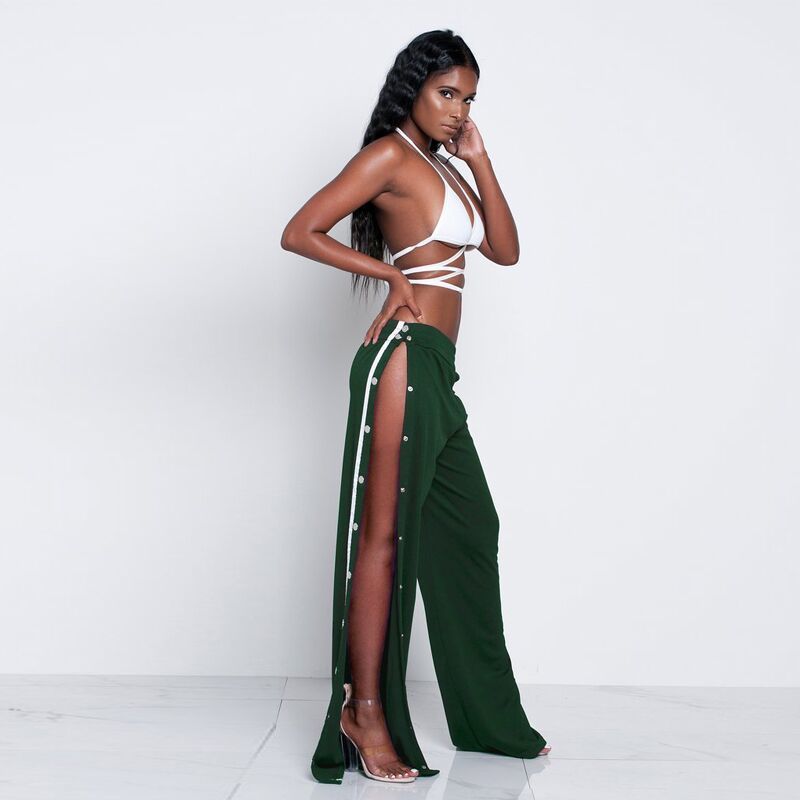 Sweatpants Women Wide Leg Pants Palazzo Long Snap Capris Ladies Casual Loose Side Split Bohemian Bottom Sexy Button Trousers Y19070101