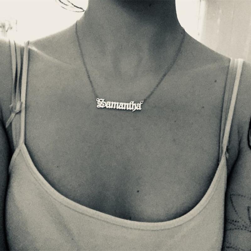 Fashion- Name Gold Color Old English Necklace Stainless Steel Chain Custom Font Necklace For Women Men Wedding Jewelry