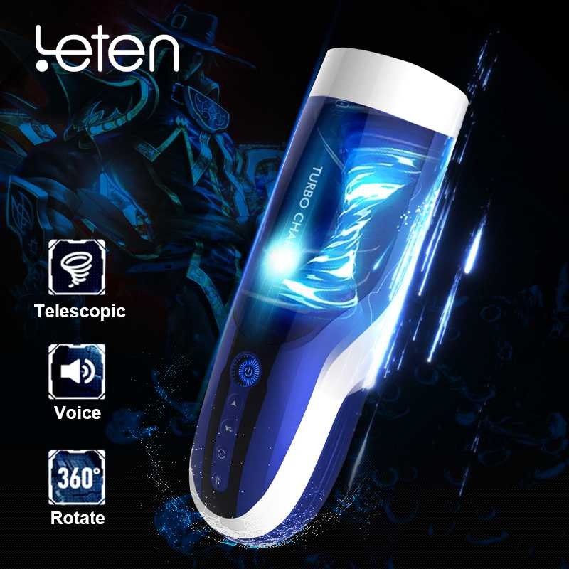 Leten 7 speed Male Masturbator 10 Mode Automatic Rotation Piston Retractable Rotate Voice Vibrator Sex Toys For Men Masturbation T200730