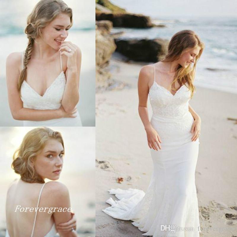 2019 New Backless Beach Mermaid Wedding Dress Western Summer Spaghetti Straps Long Bridal Gown Plus Size Custom Made