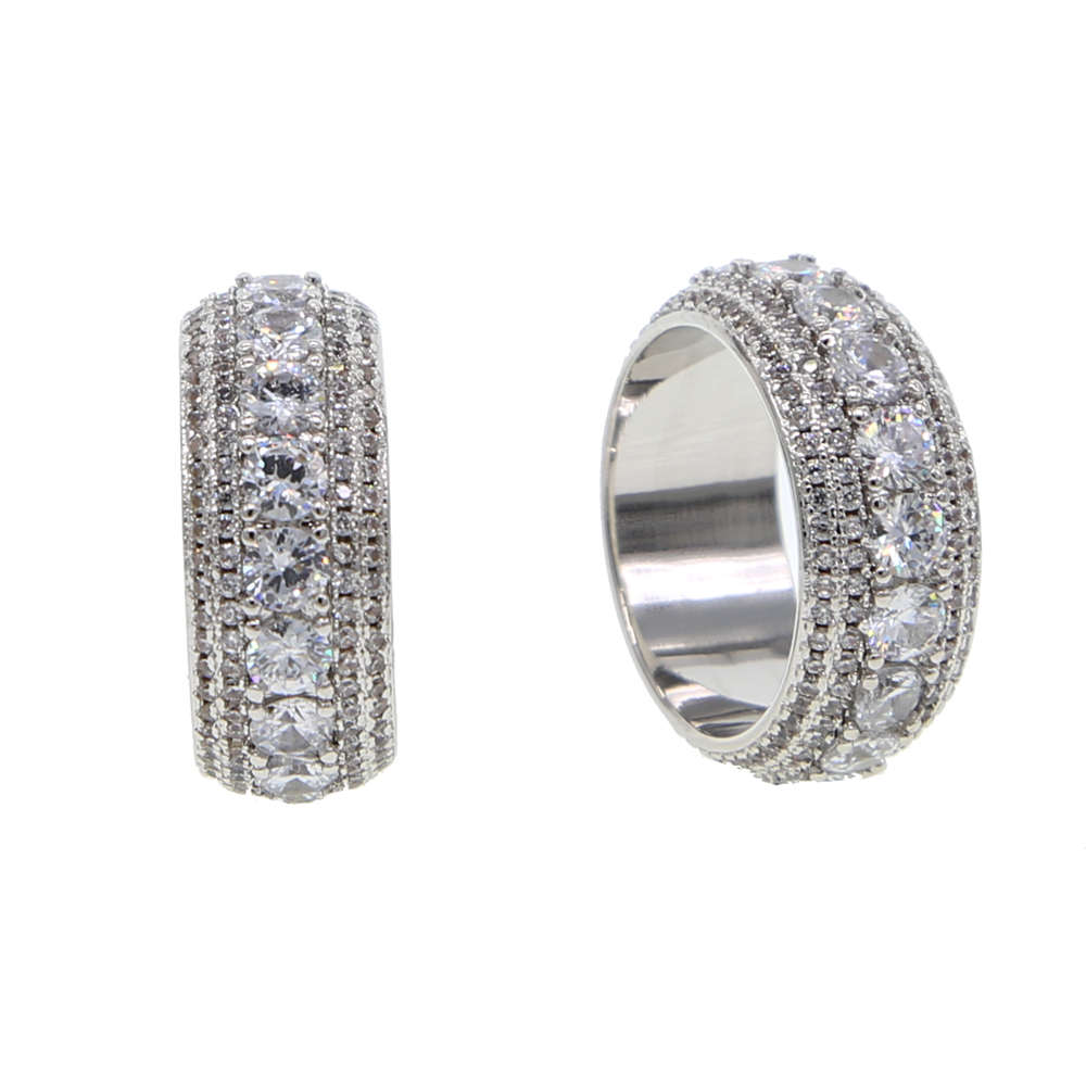 New Bling Round CZ Charm Ring Silver Color Iced Out Cubic Zirconia Finger Men Men Fashion Hip Hop Punk Jewelry