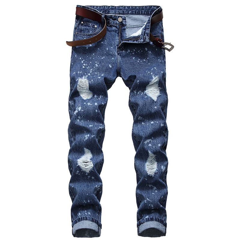 New Men Casual jeans Denim Pants Painted Knees Holes No elasticity Ripped Distressed Bleached Fashionable High Quality, T-507-1 deep blue
New Men Casual jeans Denim Pants Painted Knees Holes No elasticity Ripped Distressed Bleached Fashionable High Quality, T-507-1 deep blue