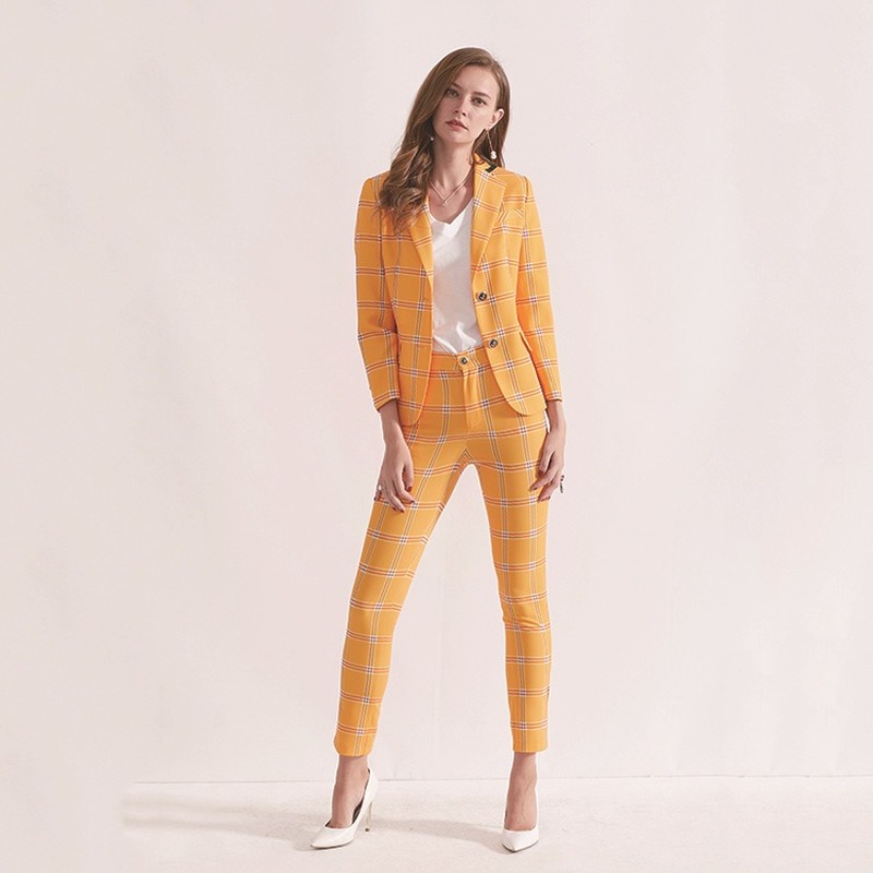 ARiby Women Fashion High-end Two-piece Suit 2020 Early Autumn New Plaid Yellow Suit Jacket Slim Casual Pants 2 Pieces Suits
ARiby Women Fashion High-end Two-piece Suit 2020 Early Autumn New Plaid Yellow Suit Jacket Slim Casual Pants 2 Pieces Suits
