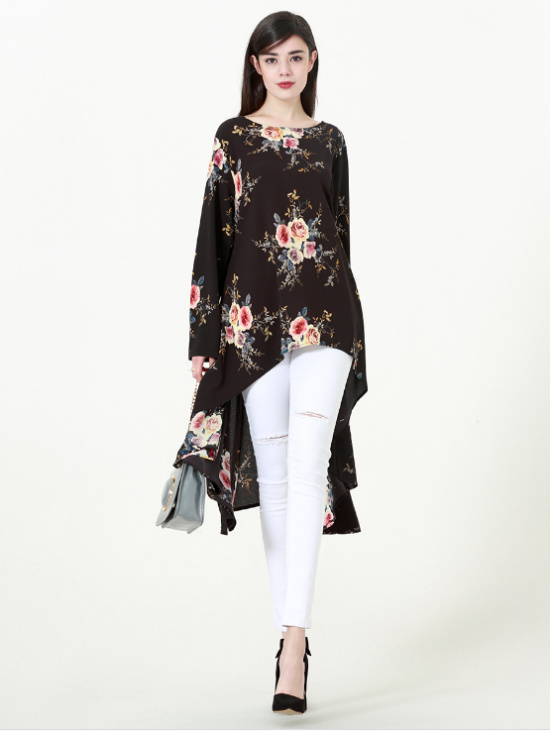 Ethnic Clothing Muslim Abaya Dress Shirt Blouse Tops Print Flower Loose Style Plus Size Islamic Middle East Long Robes Jubah Moroccan