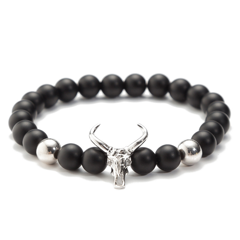 Women Jewelry Bracelet Strands Punk CZ Bull Head Skull Men Fashion 8mm Lava Stone Beads Charm Bracelets Bangles Macrame Gift