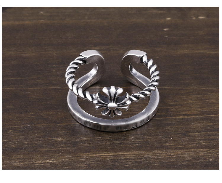 Brand new 925 sterling silver fashion jewelry vintage American European style designer cross flower open ring free shipping