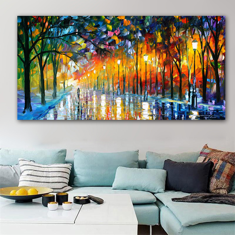Canvas Painting Landscape Poster Walling In Rain Light Road Oil Painting Wall Art Wall Pictures for Living Room Home Decoration