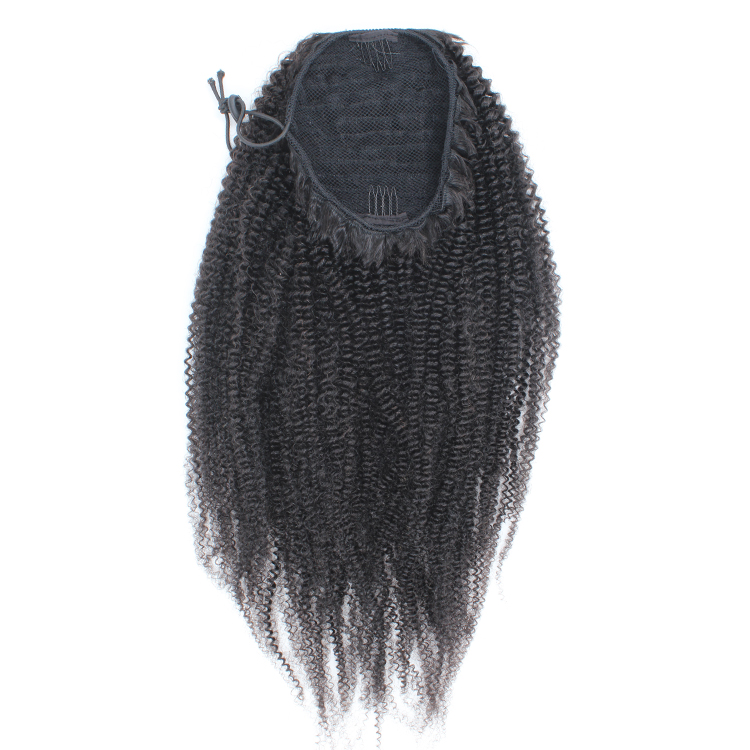 Human Afro Puffs Drawstring Ponytail Bun Hairpieces Updo Hair Color 1 jet black Puff Short Kinky Curly Hair
