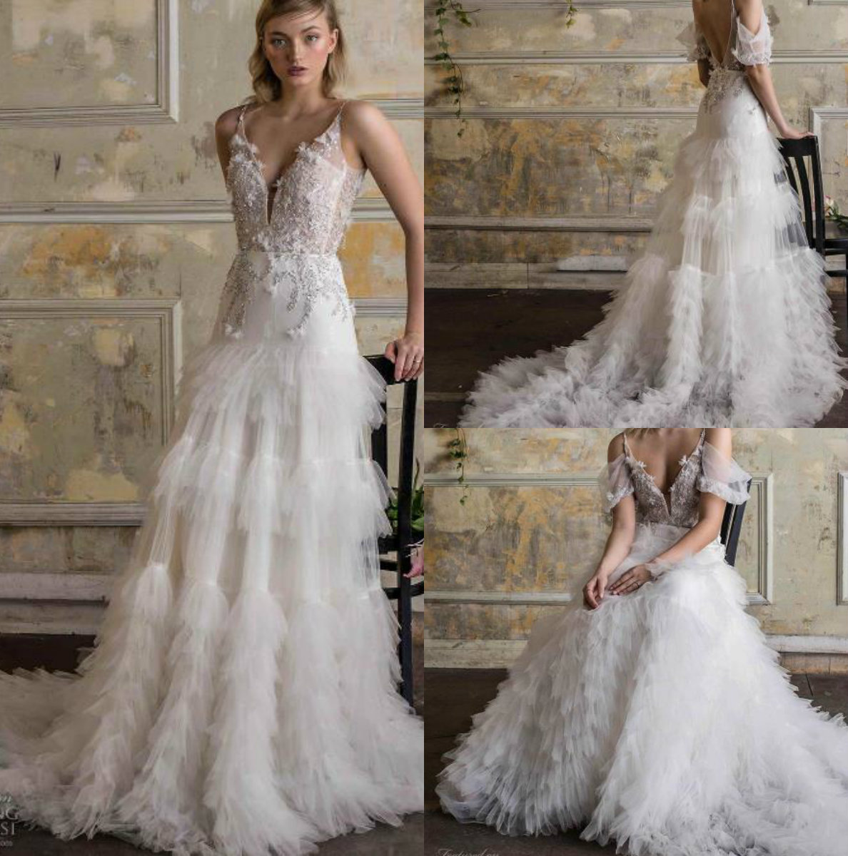limor rosen mermaid wedding dresses v neck lace bridal gowns backless fluffy skirt boho wedding dress custom