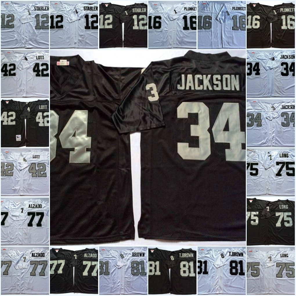 Mens NCAA Ken Stabler Jim Plunkett Bo JACKSON Jersey #42 Ronnie Lott 75 Howie Long 77 Lyle Alzado 81 Tim Brown Vintage Football Jersey, White/black
Mens NCAA Ken Stabler Jim Plunkett Bo JACKSON Jersey #42 Ronnie Lott 75 Howie Long 77 Lyle Alzado 81 Tim Brown Vintage Football Jersey, White/black