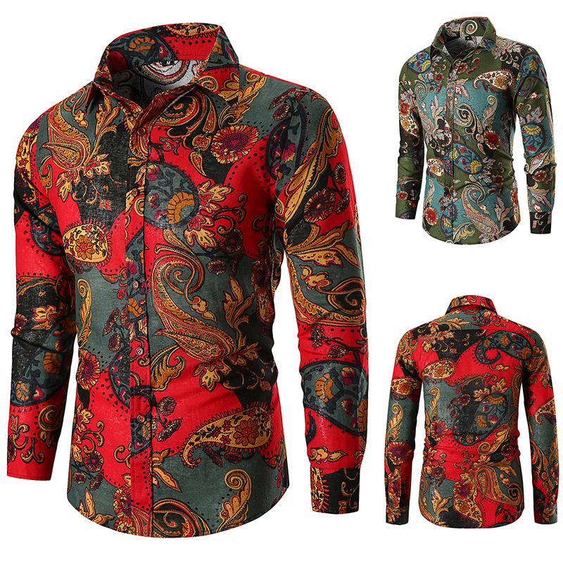 Fashion-New Men's Floral Flowers Print Shirts Mens Business Casual Shirt Men Dress Shirts Long Sleeved Luxury Shirt