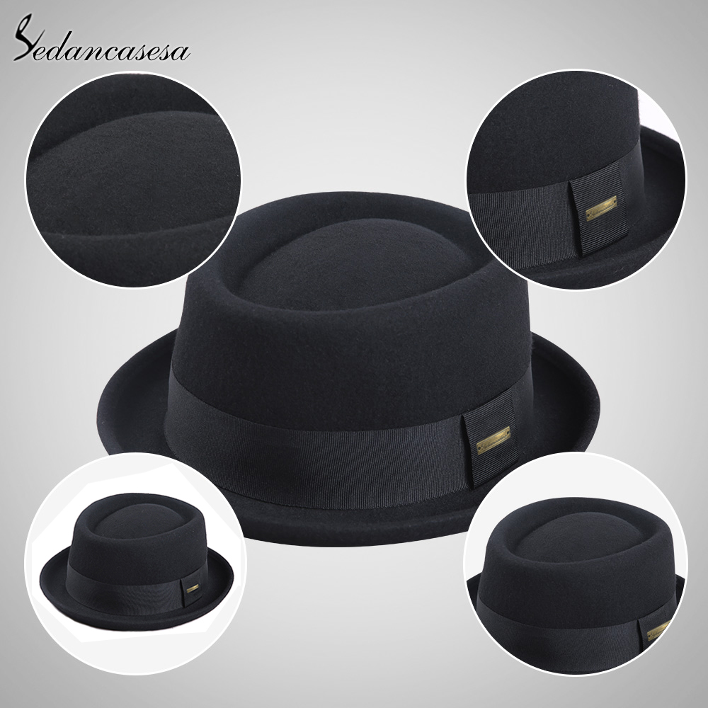 Sedancasesa 2019 Men Fedora Fashion 100% Pure Australia Men's with Pork Pie for Classic Church Wool Felt Hat LY191228 s