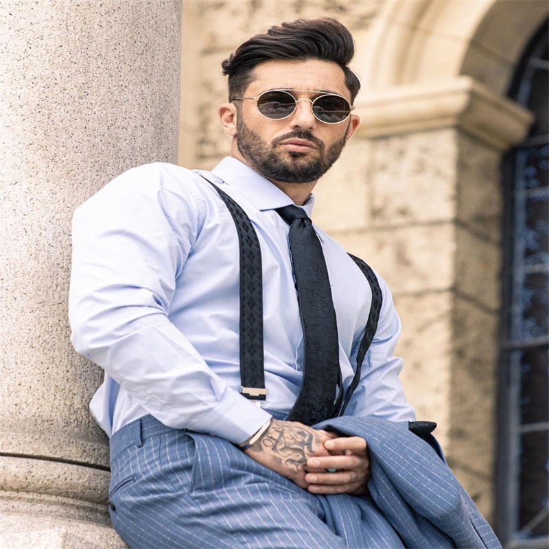 twopiece blue handsome bridegroom blazer notched lapel double breasted gentlemen formal men suits stripe custom made wedding tuxedo