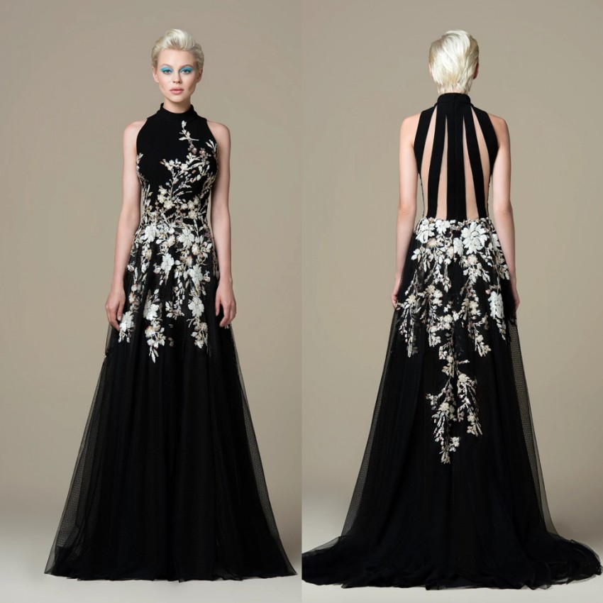A E Black Wers Appliqued Evening Dresses High Neck Beaded Prom Gowns Or Length Tulle Hollow Back Formal Dress Ppliqued 6660306
