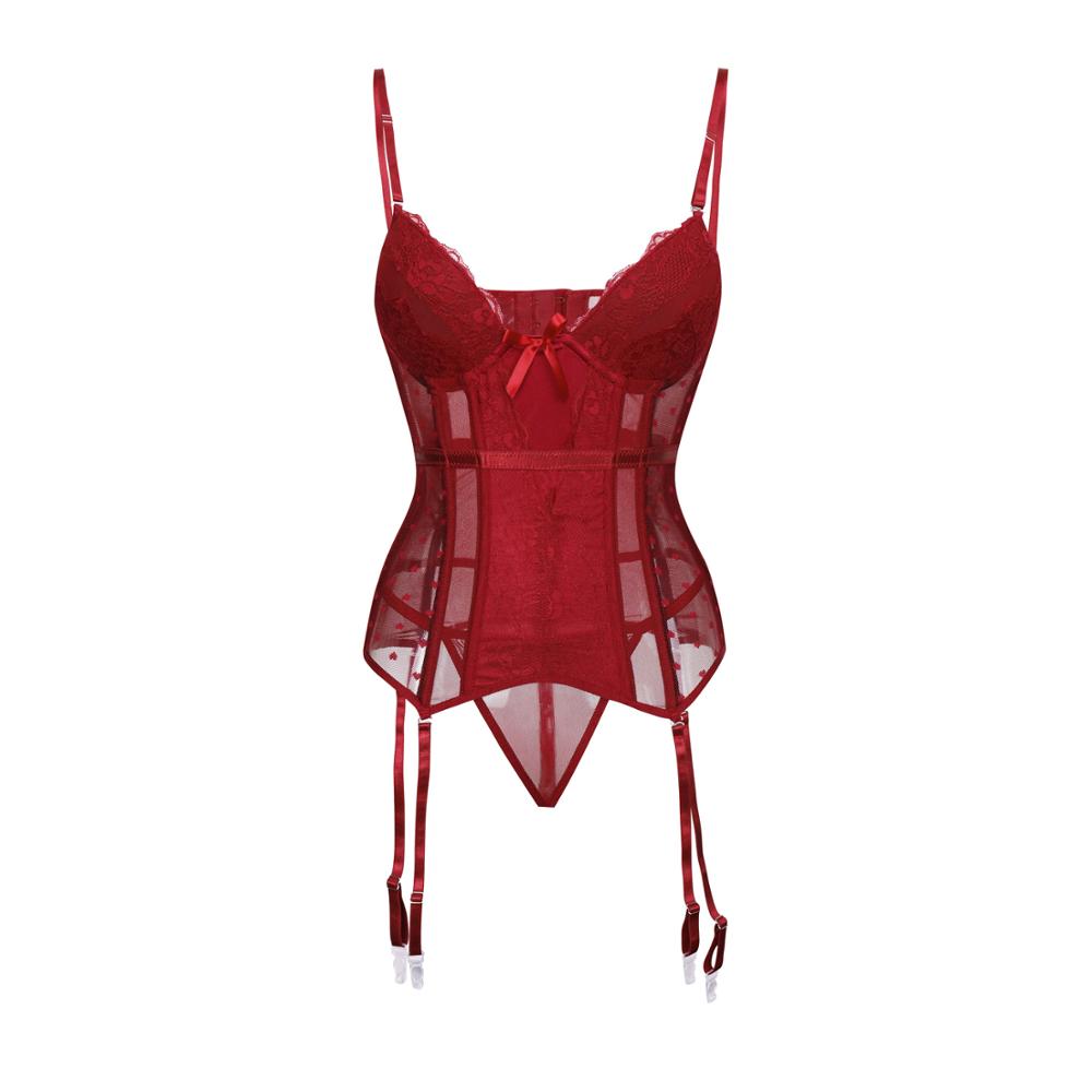 Removable Straps Lingerie Lace Trimmer Bustier With Suspenders Women's Amour Accent Lightly Padded Underwired Basque Corset 8157