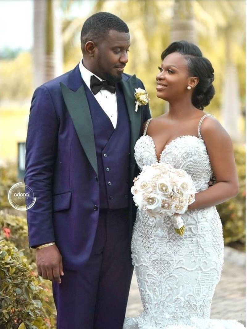 African Arabic Crystals Mermaid Wedding Dresses 2024 Sexy Straps Spaghetti Lace Appliques Sheer Back Plus Size Bridal Gowns Custom Made 91