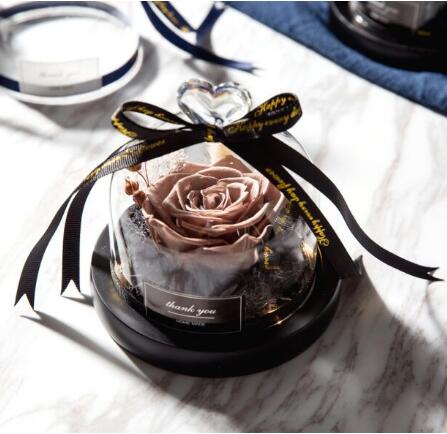 Decorative Flowers & Wreaths) Preserved Valentines Day Gift Exclusive Rose In Glass Dome With Lights Eternal Real