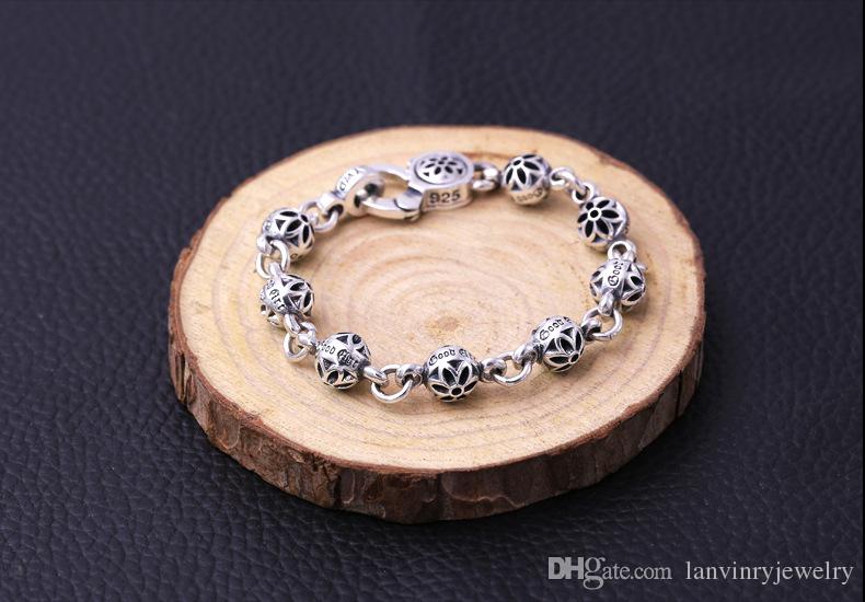 Brand new 925 sterling silver jewelry fashion cherry blossom design antique silver hand-made designer bracelets for men and women