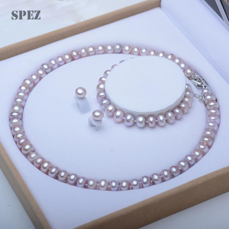 Pearl Jewelry Sets Genuine Natural Freshwater Pearl Set 925 Sterling Silver Pearl Necklace Earrings Bracelet For Women Gift SPEZ CX200623