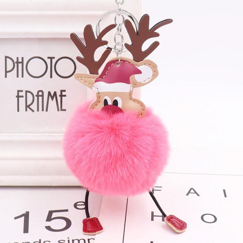 30pcs/Lot Christmas Elk Keychains Plush Animals Dolls Key Ring Creative Gift For Girls Bag Decorations Car key chain Keyring