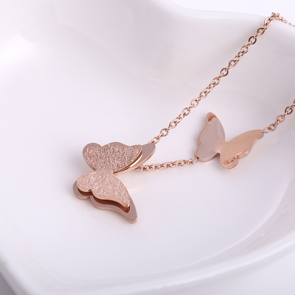 Butterfly Pendant Necklace Stainless Steel 14k Gold Plated Titanium Steel Clavicle Chain Necklace Jewelry Women Girl's Gift