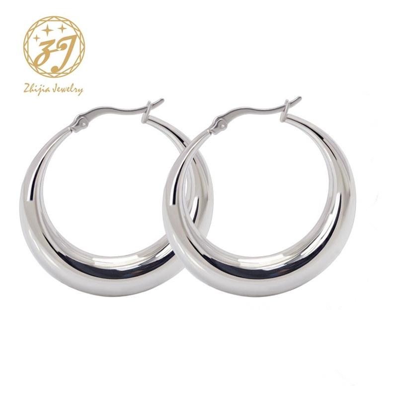 Zhijia Stainless Steel Jewelry Earring Thick Casual Simple Round Small Silver Hoop Earrings For Women Free Shipping от DHgate WW