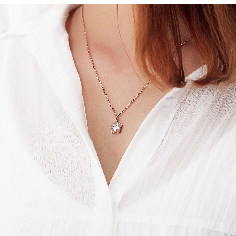 Pentagram Star Pendant Necklace Bling Diamond Stone 14K Gold Plated Pendants Jewelry Women Girl Friend Gift