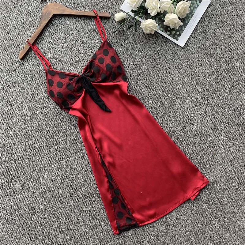 

Lisacmvpnel Nightgown Woman Sexy Lace Camisole Pijama Imitate Real Silk Wave Point Sweet Nightwear, Red