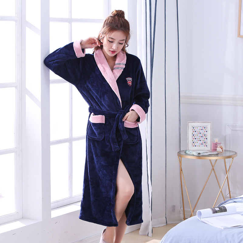 Autumn Winter Warm Sleepwear Lovers Coral Fleece Robe Women Men Thicken Bathrobe Lounge Nightgown Home Clothes M L XL XXL1