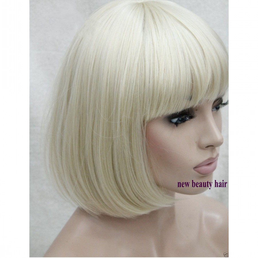Fashion Blonde color Short Bob Wigs with Baby Hair Heat Resistant Glueless Synthetic Lace Front Wigs with bangs for American Black Women