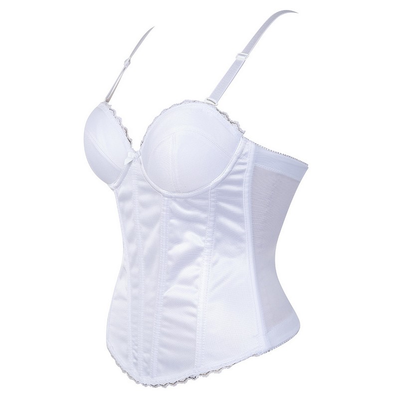 White Bridal Overbust Bustier Silky Satin Solid Wedding Party Corset Top Women's Fashion Body Shaper Underwear Black White