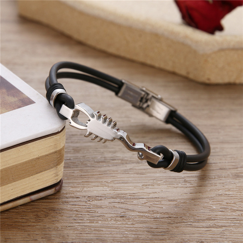 Stainless Steel Charm Scorpion Men Bracelets Punk Man Silicone Rope Wristband Pulsera Hombre, Golden;silver
Stainless Steel Charm Scorpion Men Bracelets Punk Man Silicone Rope Wristband Pulsera Hombre, Golden;silver