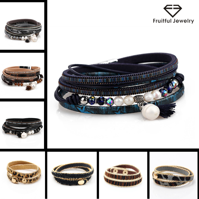 Fruitful Spring New Double Circle Leather Adjustable Magnetic Buckle Bracelet Pearl Multicolor Leopard Ladies Jewelry Bracelets
Fruitful Spring New Double Circle Leather Adjustable Magnetic Buckle Bracelet Pearl Multicolor Leopard Ladies Jewelry Bracelets