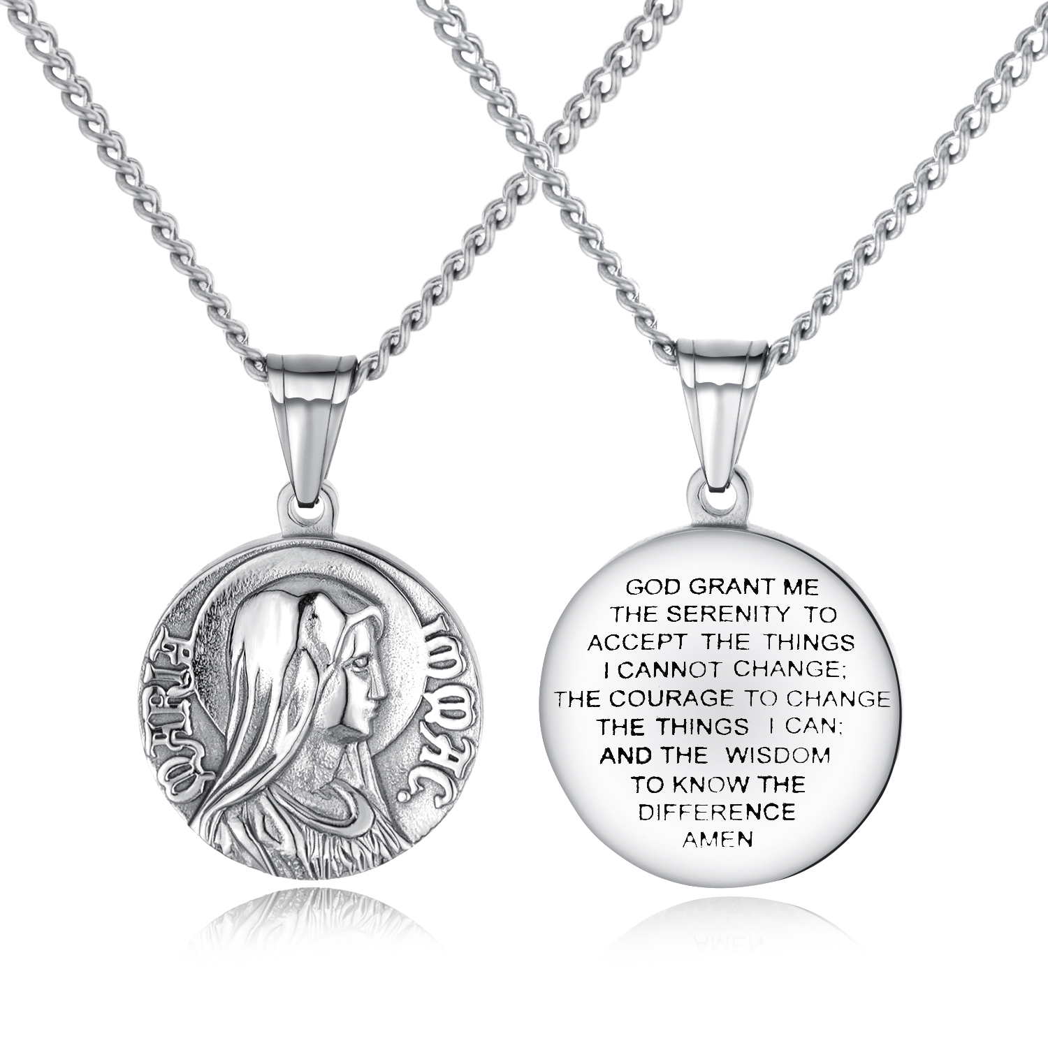 Virgin Mary Sculpture Pendants Necklace Stainless Steel Necklace for Men Woman Couple Lover Gift Religious Jewelry