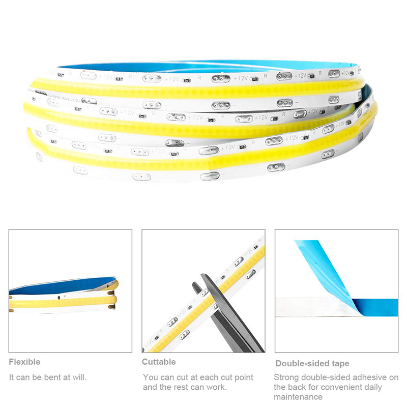 COB Flexible Strips 10mm DC12V 24V High Density RGB Yellow Pink Purple Nature white W WW 10 Colors available 384leds/m 512leds/m Non waterproof LED Ta