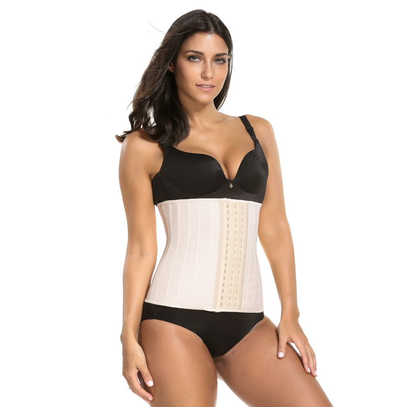25 Steel Boned Glossy Latex Waist Trainer Corset Waist Cincher Workout Shapewear 3 Rows Hooks Body Shaper Slimming Underwear S-3X 24cm Torso