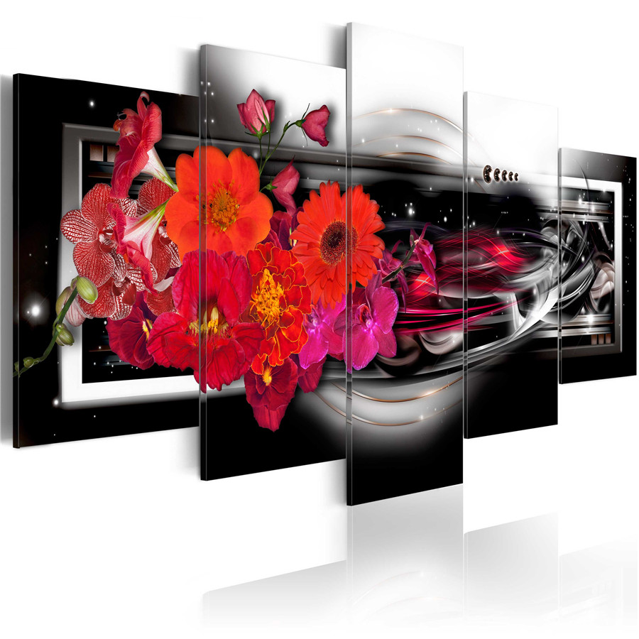 5 Pcs Picture Home Decoracion Canvas Wall Oil Painting Flower Pictures for Living Room Abstract Modern Orchids Paintings (without Frame)