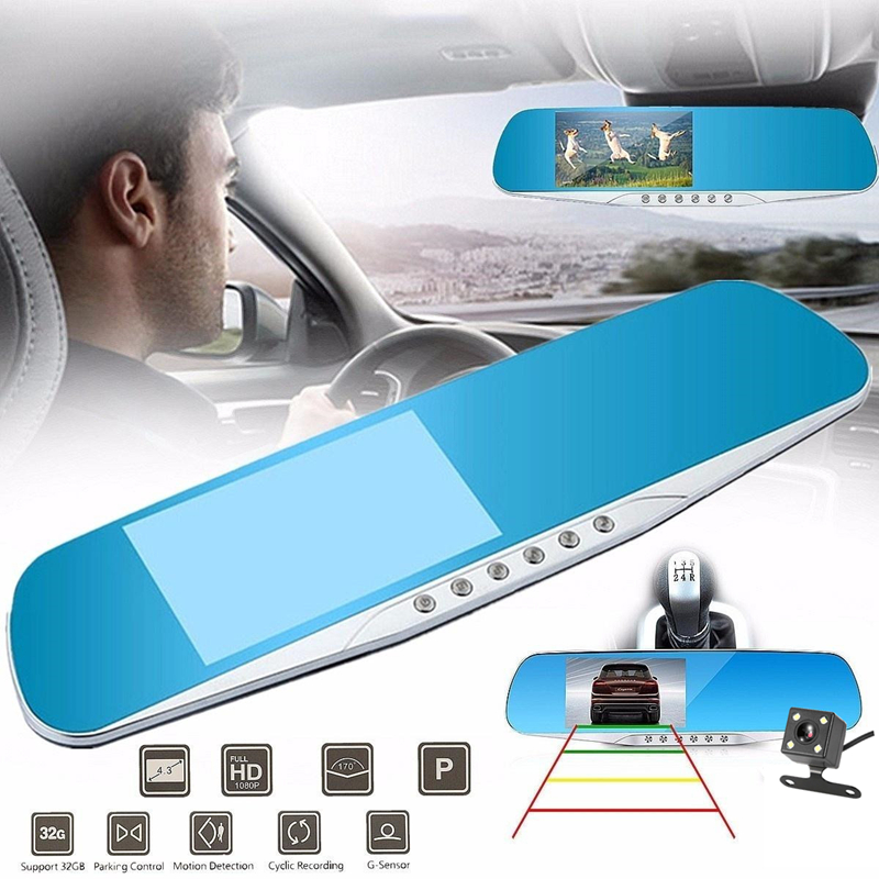 2Ch car DVR 1080P video recorder mirror full HD digital dashcam front 170 degrees 43 inches night vision Gsensor parking monitor