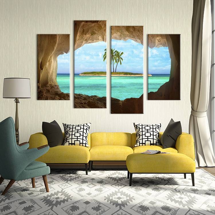 4PCS/set Cave Seacape Painting (No Frame) Living Rooms Set Wall Painting Print On Canvas For Home Decor Giclee Wall Pictures Art