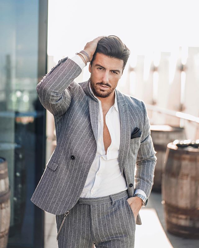 grey stripe men blazer wedding suit slim fit 2 pieces groom tuxedos best mens prom suits jacketpants custom made