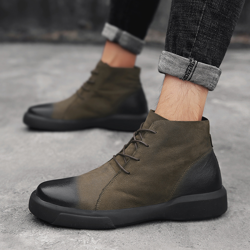 Hot Sale Men Ankle Boots Casual Outdoor Lace Up Cowhide Booties for Male